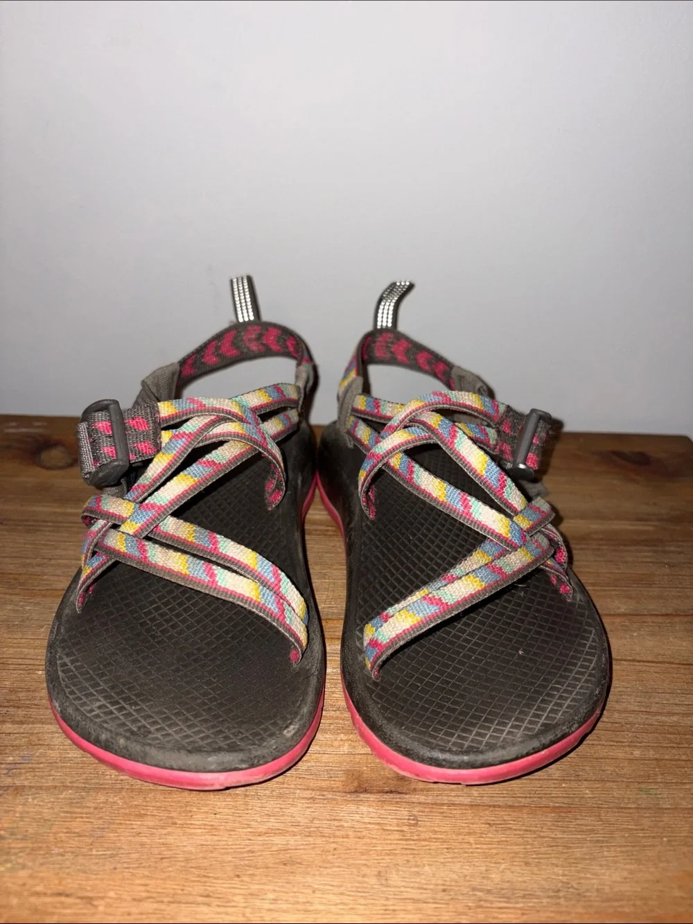 Chaco Kids Multicolor Strap Sandals with Black Footbed and Pink Trim Youth 2